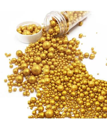Select Edible Pearls Baked With Love | 130g | Gold Sugar Cake Sprinkles Edible Cake Decorations Sugar Balls For Cupcakes- Perfect for Weddings Christenings & Parties
