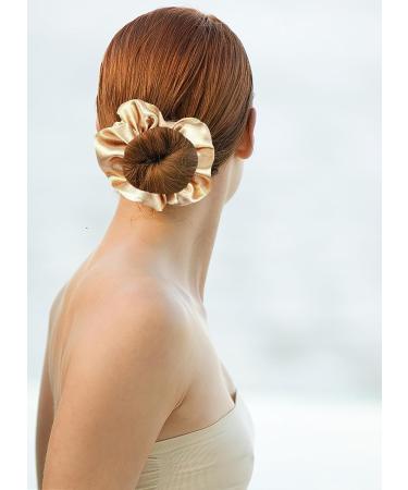 2 Pcs Premium Silk Scrunchies Set in Champagne Gold - Soft Satin Ponytail Holders for Women - Elastic Hair Ties for Long, Fine, Thick, Curly Hair - Buy Online on GoSupps.com