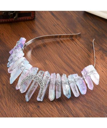 AWAYTR Raw Crystal Quartz Crown Rhinestone Tiara Headband - Watercolor Mermaid Headpiece for Women, Perfect for Weddings & Parties - Buy Online on GoSupps.com
