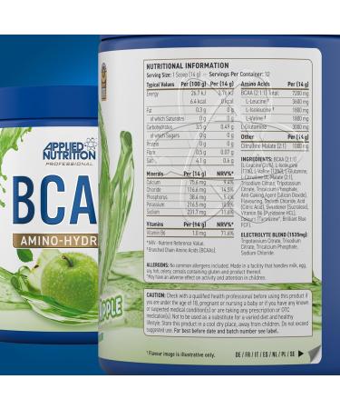 Applied Nutrition BCAA Powder Branched Chain Amino Acids BCAAs Supplement Amino Hydrate Intra Workout & Recovery Energy Drink 32 Servings - Green Apple - 15.87 Oz - Buy Online on GoSupps.com