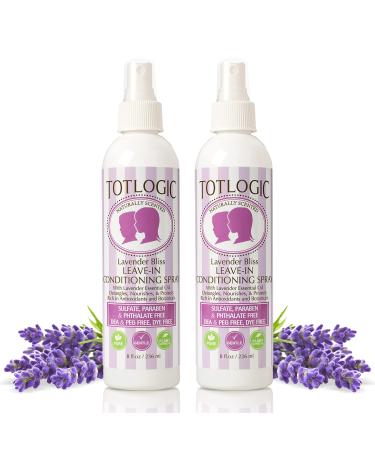 TotLogic Kids Hair Detangler Spray Lavender Bliss 2 Pack (8 Ounces Each) - Toddler & Baby Leave In Detangling Conditioner Naturally Scented with Essential Oils Detangles Conditions Lavender 2 Pack