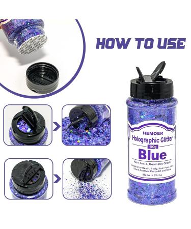Hemoer Holographic Chunky Glitter - 100g Blue Craft Sequins for Resin Face Nails Body Slime & Festivals - Buy Online on GoSupps.com