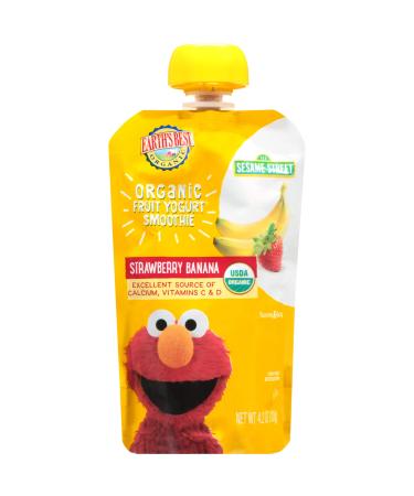 Earth's Best Organic Sesame Street Toddler Fruit Yogurt Smoothie, Strawberry Banana, 4.2 oz Pouch (Pack of 12)