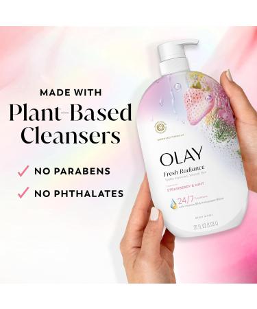 Olay Body Wash for Women Fresh Radiance 24/7 Skin-Loving Freshness Visibly Radiant Plant Based Cleansers Vitamin B3 & Antioxidant Blend For All Skin Types Strawberry & Mint Scent 35 fl oz - Buy Online on GoSupps.com