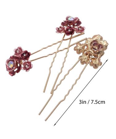 Romantic Red Rose Flower Gold Hair Pins Set for Women Wedding Updo - Buy Online on GoSupps.com