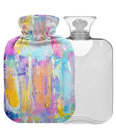Naanle colorful oil painting heat bottle with cover transparent hot water bottle hot water bottle for bed hand feet warmer pain relief heat and cold therapy large 2 L