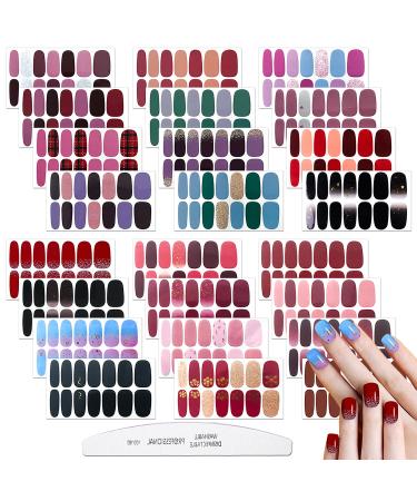 JERCLITY 24 Sheets Solid Color Nail Polish Strips Press On Nail Stickers Full Nail Wraps for Women Nails Art Nail Strips with Nail File Nail Wraps-01