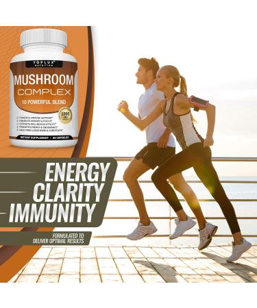 Toplux Mushroom Supplement 60 Capsules - Organic Lions Mane, Cordyceps, Reishi, Chaga Blend for Immune Support, Memory, Focus, Energy - Men & Women - Buy Online on GoSupps.com