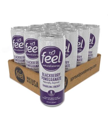 FEEL Sparkling Blackberry Pomegranate Natural Energy Drink, Zero Sugar Healthy Energy Drink, L-Theanine, Green Coffee Bean Caffeine Beverage, 12 oz. (Pack of 12)