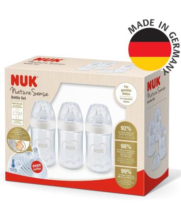 NUK Nature Sense Baby Bottles 260ml 0-6 Months | Anti-Colic Vent | BPA-Free | Grey & White | Pack of 3 - Buy Online on GoSupps.com