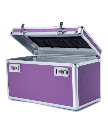 HEWEI WORKS Locking Box with Portable Storage Case, 14.2''x 7.2''x 8.2'',Childproof Medication Lock Organizer, Lockbox for Documents,Medicine & Valuables (Purple/Large)
