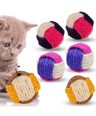 6 Pack Cat Toy Ball Cat Sisal Balls Toys for Indoor Cats Interactive Durable Pet Cat Ball with Bells Animal Pet Games Supplies (Random Color)
