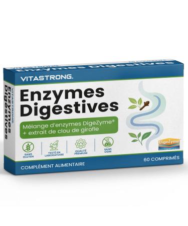 Vitastrong. Vitastrong Complete Digestive Enzymes with cloves patented DigeZyme blend maltodextrin alpha-amylase protease cellulase lipase lactase. Vegan tablets non-GMO gluten-free.