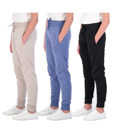 Real Essentials 3 Pack: Girls' Fleece Joggers Soft Active Performance Casual Sweatpants(Ages 7-16) X-Large Set 3 - Buy Online on GoSupps.com