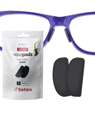 Setex Gecko Grip 1.8mm Thick Anti Slip Eyeglass Nose Pads, (5 Black Pair) USA Made, Innovative Microstructured Fibers, 1.8mm x 7mm x 16mm 5 Pair Black