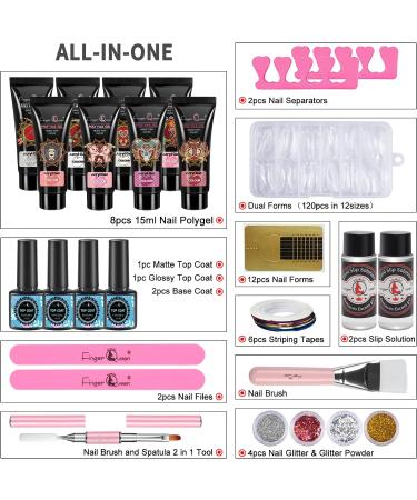 Poly Nail Gel Kit - 8 Colors Builder Gel All-in-one Set by Finger Queen Kit 01 - Buy Online on GoSupps.com