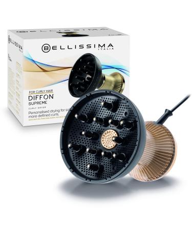 Bellissima Diffon Supreme Hot Air XL Diffuser (3 Air/Temperature Combinations Diffuser and Hairdryer in A Single Tool Ceramic & Argan Oil Technology Voluminous Curls) 770 W UK Plug Diffon Supreme XL Diffuser Black/Gold