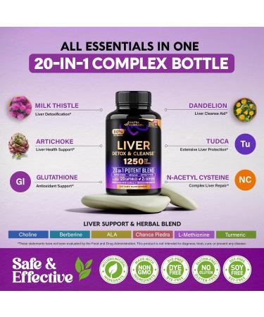 Liver Cleanse Detox & Repair - Milk Thistle | Dandelion | Artichoke | TUDCA | Glutathione & NAC - Effective Liver Health Supplement | 80% Silymarin - Laboratory Tested, Vegan - Made in USA 120 Caps 120 Count - Buy Online on GoSupps.com