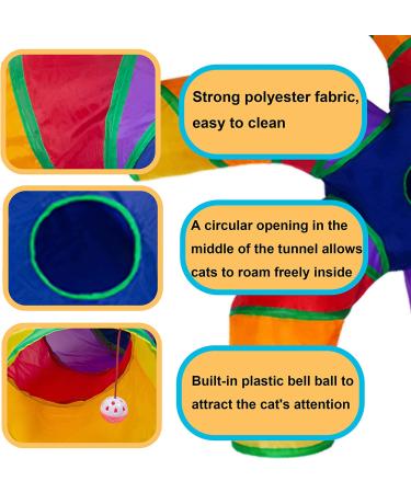 DeeNiner Colorful Cat Tunnel for Indoor Cats - Large 5 Way Collapsible Interactive Peek Hole Tube Toy with Play Ball - Rainbow S-Shape Design - Buy Online on GoSupps.com