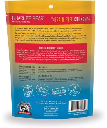 Charlee Bear Grain Free Crunch Natural Treats for Dogs | Made in USA | Low Calorie Bacon & Blueberry Treats - Buy Online on GoSupps.com