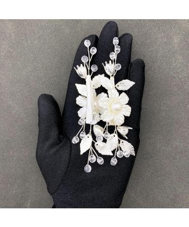 BETITETO Pearls Flower Hair Clips 2pcs Bridal White Floral Silver Leaf Vine Hair Pieces Accessories for Wedding Women - Buy Online on GoSupps.com