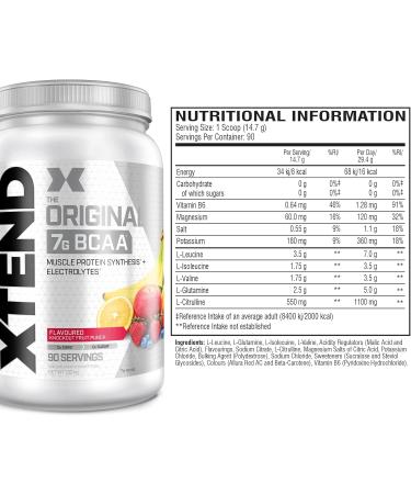 XTEND Original BCAA Powder Knockout Fruit Punch | 7g BCAAs + Electrolytes | Muscle Recovery & Energy | 90 Servings - Buy Online on GoSupps.com