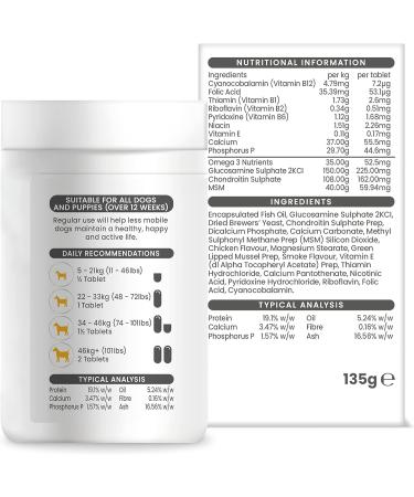 Vetzyme High Strength Flexible Joint Supplements for Senior Dogs (90 Tablets) - Hip and Joint Care with Chondroitin and Glucosamine Tasty Chicken Flavour 90 Count (Pack of 1) - Buy Online on GoSupps.com
