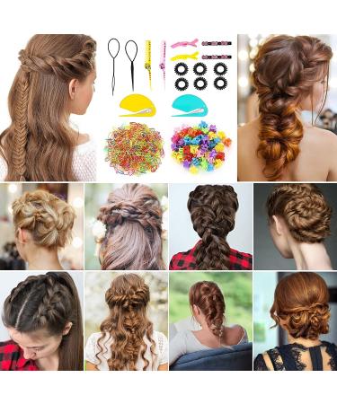 Colorful Hair Accessories Set with Rubber Bands, Mini Clips, Combs, Cutter, Spiral Hair Ties, Barrettes, Clips, Pull Through Tool - Gift Box Included - Buy Online on GoSupps.com