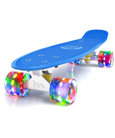 M Merkapa 22" Inch Complete Mini Cruiser Skateboard with Colorful LED Light up Wheels for Beginners Youths Boys Kids 15 Blue