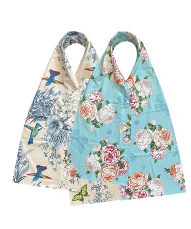 TOCKONIMN Adult Bibs Scarf for Men Women Eating - Dignified Alternative to Bib for Reusable Elderly Adults Senior Citizens Washable Dining Adjustable Snap Closure Baberos Para Adultos Vintage White Bird+vintage Blue Flower 2 psc