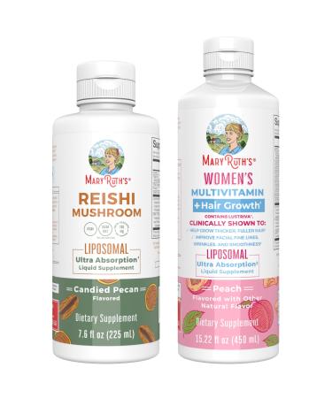 MaryRuth Organics Reishi Liposomal (Candied Pecan) & Multivitamin + Hair Growth (Peach) | Clean Label Project Verified | Vitamins for Immunity Beauty & Overall Wellness | Vegan Gluten-Free