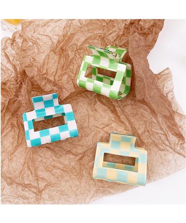 5PCS Checkered Claw Clip Acrylic Square Small Hair Claw Clips Set for Thin Hair - Exquisit Shark Clips Aesthetic Barrettes for Women - Buy Online on GoSupps.com