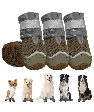 Slowton dog shoes Paw protection 4 pieces of breathable dogs shoes outdoor with non-slip sole adjustable reflective Velcro fastener Hunde boots for small medium and large dogs size 1: width 4 cm L.Hellbra-brown onto (4 pieces)