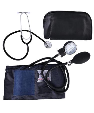 Vega Manual blood pressure monitor with stethoscope manual blood pressure cuff aneroid blood pressure monitor for nurse doctors senior adults (black)