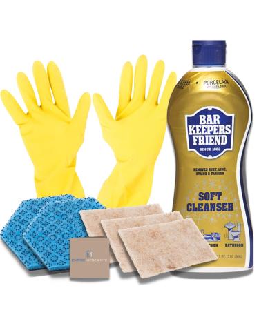 Empire Mercante Bar Keepers Soft Cleanser Stainless Steel Cleaner Bundle, Non-Scratch Scrub, Sponge, Geloves, and Cleaning Guide (8-Pack), Great For Cooktop Sink Pan Rust Cookware Stain