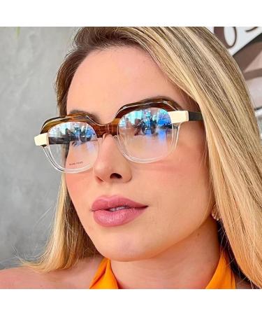SERONI TR90 Polygon Frame Blue Light Blocking Glasses for Men & Women | Anti-UV Ray Computer & Reading Glasses - Leopard-Red 65mm - Buy Online on GoSupps.com
