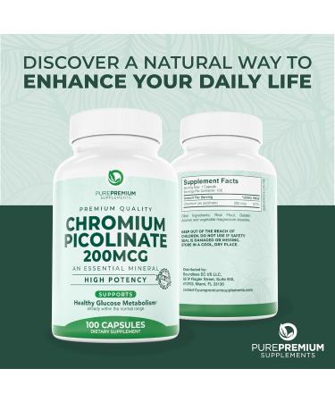 PurePremium Chromium Picolinate 200mcg - High Potency Chromium Supplements - Essential Mineral Health Support for Men/Women - Gluten-Free - 3 Months Supply - 100 Capsules 1 Count (Pack of 100) - Buy Online on GoSupps.com