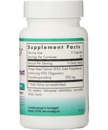 Nutricology Grape Pips - Grape Seed Extract Proanthocyanidins Polyphenols Herbal Supplement Organic 300mg Capsules - 90 Count - Buy Online on GoSupps.com
