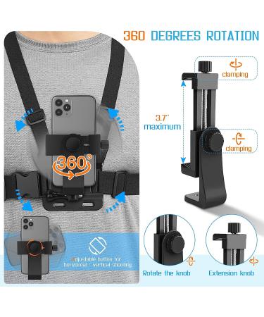 Mobile Phone Chest Strap Mount for VLOG/POV with GoPro & Action Cameras | iPhone 13 12 11 Pro Max Samsung | Adjustable Holder for Cell Phones 4-7in - Buy Online on GoSupps.com