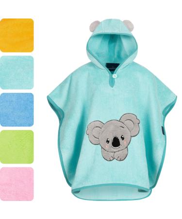 Morning star Badeponcho Children Baby Girls Boys 100% Cotton Oeko-Tex Baby Bath towel hooded towel bathrobe ferry 1-3 years of turquoise-koala