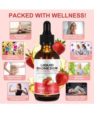 Magnesium Glycinate Liquid - 1500mg High Potency Magnesium Glycinate Taurate Complex Supplement to Support Stress Relief Relaxation Muscle Sleep Support - Strawberry Flavor (60ml) - Buy Online on GoSupps.com