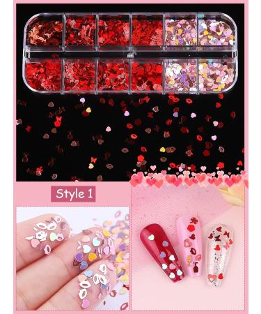 Kalolary 3 PCs Valentine's Day Nail Art Sequins - Heart-Shaped & Lip-Shaped Holographic Glitter for Manicure & Body Decoration | International Shipping - Buy Online on GoSupps.com