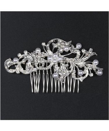 Haopeuk Women's Silver Rhinestone Bridal Wedding Flowers Pearl Headband Hair Clip Comb - Buy Online on GoSupps.com