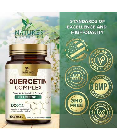 Quercetin Supplement 1000mg - Extra Strength Plant-Based Bioflavonoids - Premium Antioxidant Supports Immune & Respiratory Health - High Absorption Quercetin Dihydrate Formula - 60 Veggie Capsules 60 Count (Pack of 1) - Buy Online on GoSupps.com