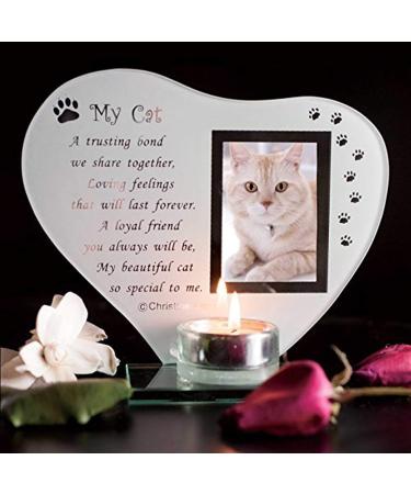 Budgetline Special Cat Keepsake Grave Memorial Glass Ornament Cat Plaque Poem Candle Photo holder