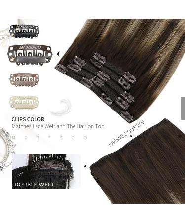 Moresoo Clip-In Real Hair Balayage Extensions - Dark Brown & Caramel Blonde #4/27/4 - 80g 35cm - Premium Remy Hair Quality - Buy Online on GoSupps.com