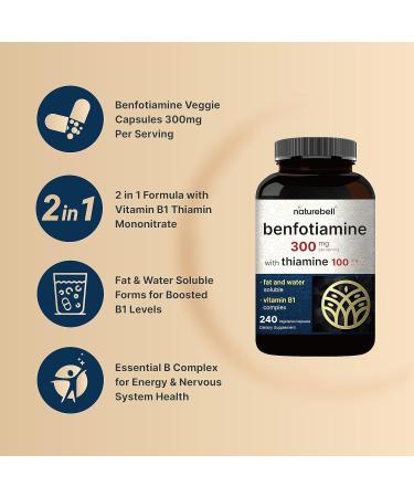 NatureBell Benfotiamine 300mg with Thiamine 100mg Per Serving | 240 Veggie Capsules Essential Vitamin B1 Benfotiamine Supplement Vegetarian Friendly - Buy Online on GoSupps.com