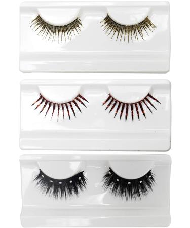 Set of 3 False Lashes! Incredible Lengths! Extra Long Lashes! Perfect for Halloween Photo-shoots Parties and More! (Gold Red Black)