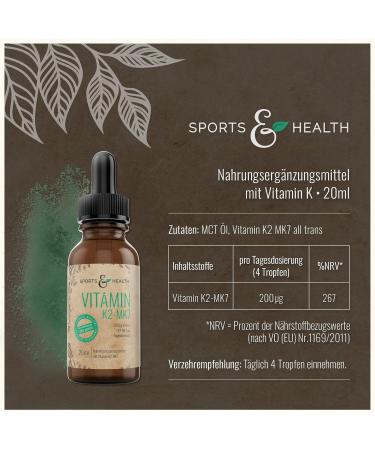Vitamin K2 MK7 Drops - 200 g Daily Dose High Bioavailability Additive-Free Made in Germany - 20ml Liquid Form - Buy Online on GoSupps.com