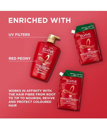 L Or al Paris Elvive Colour Protect Shampoo XL 1L with 2x Refill Pouches 500ml for Coloured Highlighted Hair Prolongs Colour Vibrancy Silicone Free - Buy Online on GoSupps.com